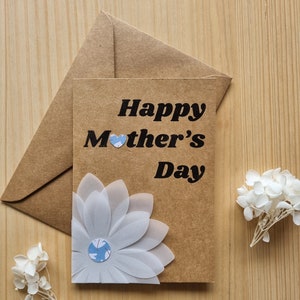 Mother's Day greeting card with vellum flower for mum - light blue version