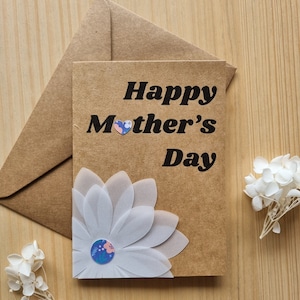 Mother's Day greeting card with vellum flower for mum - dark blue version