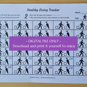 Könnte beinhalten: Ein druckbarer Tracker für ein gesundes Leben mit einer Person, die geht, und einer Karottengrafik für jeden Tag des Monats. Der Tracker soll Ihnen helfen, motiviert zu bleiben und Ihre Gesundheitsziele zu erreichen.