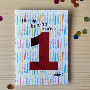 Age birthday greeting card with foil number and candles