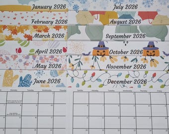 Monthly 2026 calendar with fridge magnets.  Southern hemisphere calendar with Australian public holidays and seasonal graphics.