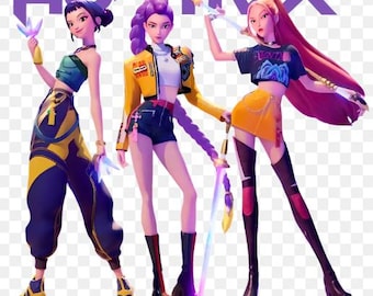 Huntrix K-Pop Demon Hunters PNG, Rumi Mira Zoey Anime Girls PNG, Kpop Clipart, Descarga digital, Diseño de sublimación