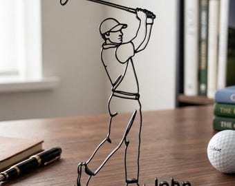 Personalized Golfer Figurine, One Line Art | 3D Printed Golf Decor with Name | Gift for Golfers & Golf Players | Golf Office Decor