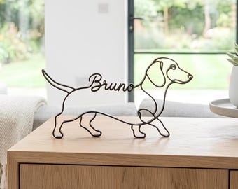 Personalized Dachshund Figurine, One Line Art | 3D Printed Dog Decoration with Name | Gift for Dachshund Owners | Dachshund Keepsake & Condolence Gift