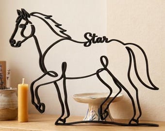 Pferd Figur One Line Art Personalisiert | 3D Druck Pferde Deko mit Name | Geschenk Pferdeliebhaber & Reiter | Pferd Andenken
