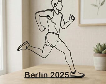 Personalized Marathon Runner Figurine | One Line Art 3D Print | Finisher Gift for Joggers & Triathletes | Marathon Decoration with Name