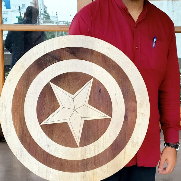 Captain America Shield - Marvel Replica - Wooden Shield - Halloween Costume - Wall Mount Shield - Mother's Day Gift
