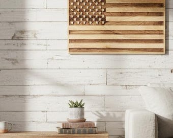 Bandera estadounidense de madera hecha a mano: arte rústico patriótico para pared
