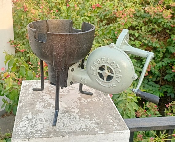 Vintage Hand Crank Forge Blower: Blacksmith Tool, Rustic Decor