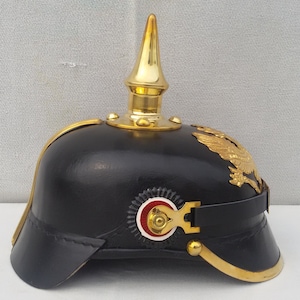 German Pickelhaube Imperial Prussian Leather Black Helmet Prussia Pickelhelm Father's Day Gift image 4