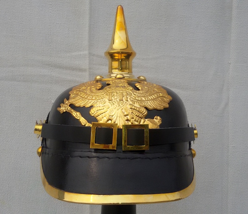 German Pickelhaube Imperial Prussian Leather Black Helmet Prussia Pickelhelm Father's Day Gift image 3