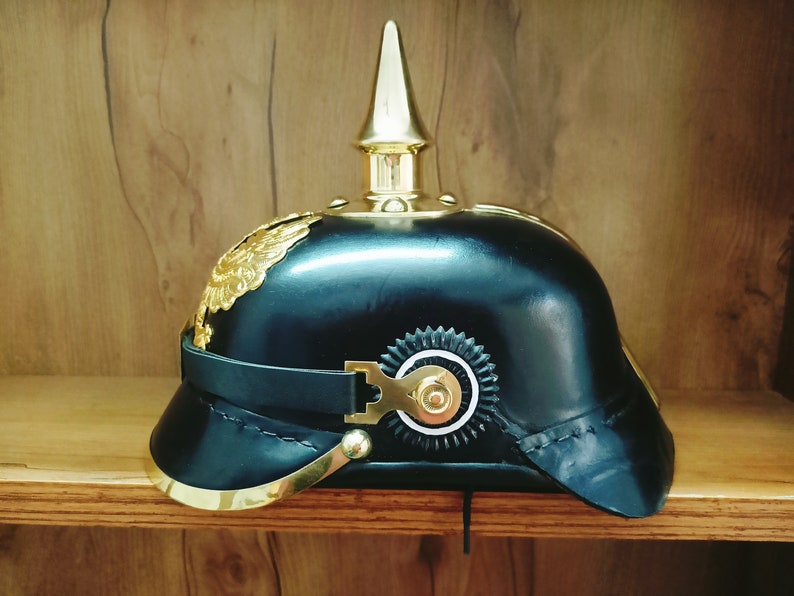 German Pickelhaube Imperial Prussian Leather Black Helmet Prussia Pickelhelm Father's Day Gift image 9
