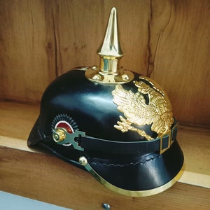 German Pickelhaube Imperial Prussian Leather Black Helmet Prussia Pickelhelm Father's Day Gift image 6