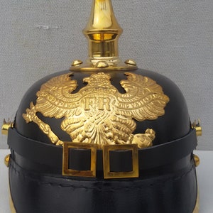 German Pickelhaube Imperial Prussian Leather Black Helmet Prussia Pickelhelm Father's Day Gift image 1