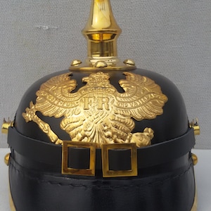 German Pickelhaube Imperial Prussian Leather Black Helmet Prussia Pickelhelm Father's Day Gift image 1