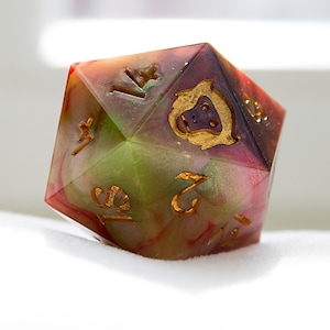 Red Marble | Giant 40mm D20 | Unique & Handmade Swiss Quality