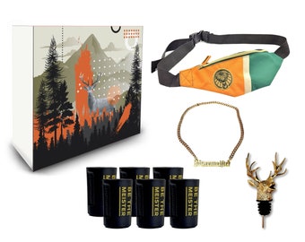 Jägermeister Fan Paket 6x Be the Meister Shotglas + Bauchtasche + Hirschkopfausgießer + Jägermeister Kette