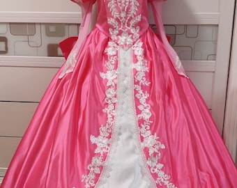 strapless open back dress Ariel Pink Dress Costume Ariel Princess Dress Any Plus Size – Lydiacosplay main image 0