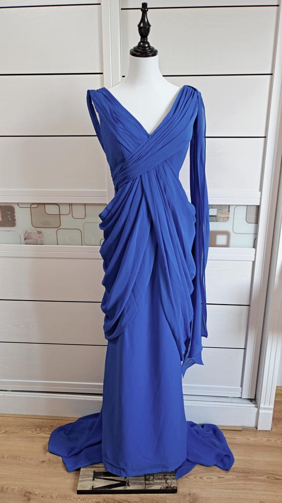 wonder woman in a blue dress A-line White Flower Girl Dress with Navy Blue Ribbon – jkprom main image 1