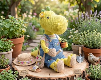 Gehaakte dinosauruspatroon PDF amigurumi dino zelfstudie digitale download schattige gele draak pluche DIY breien naaigids cadeau