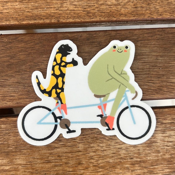 Frosch und Salamander beim Fahrrad fahren, süßes kleines Geschenk, Aufkleber für Freunde