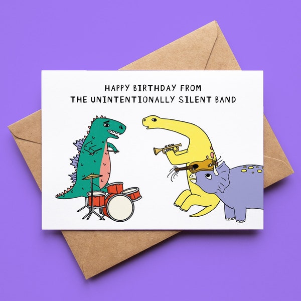 Geburtstagskarte Dino Süße Karte für Freunde und Familie lustig Comic Illustration mit Umschlag