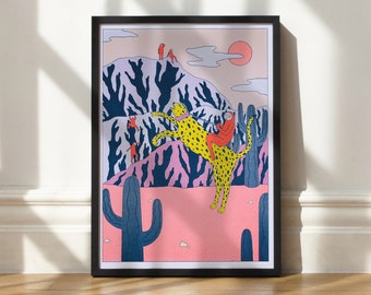 Leopard Print Gepard Risograph Wand Kunst Riso Siebdrucke Neues Zuhause Sommer Geschenk