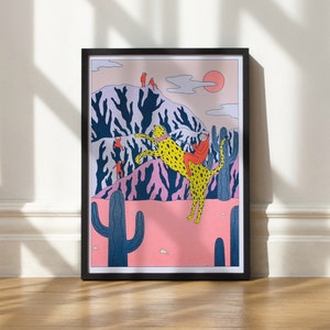 Leopard Print Gepard Risograph Wand Kunst Riso Siebdrucke Neues Zuhause Sommer Geschenk Bild 1