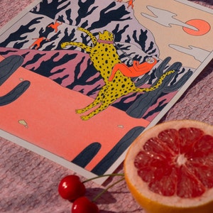 Leopard Print Gepard Risograph Wand Kunst Riso Siebdrucke Neues Zuhause Sommer Geschenk image 8