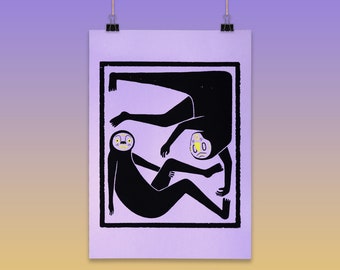 Sérigraphie Siebdruck personnage étrange illustration trippy pastel lilas A4 print gelb