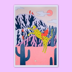 Estampado de leopardo Gepard Risograph Wand Kunst Riso Siebdrucke Neues Zuhause Sommer Geschenk imagen 3