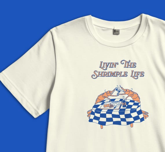 Unisex Siebdruck T-Shirt mit lustiger Shrimp Illustration – Einzigartiges Shirt mit süßem Tier Motiv für den Sommer – La dolce Vita Sommer