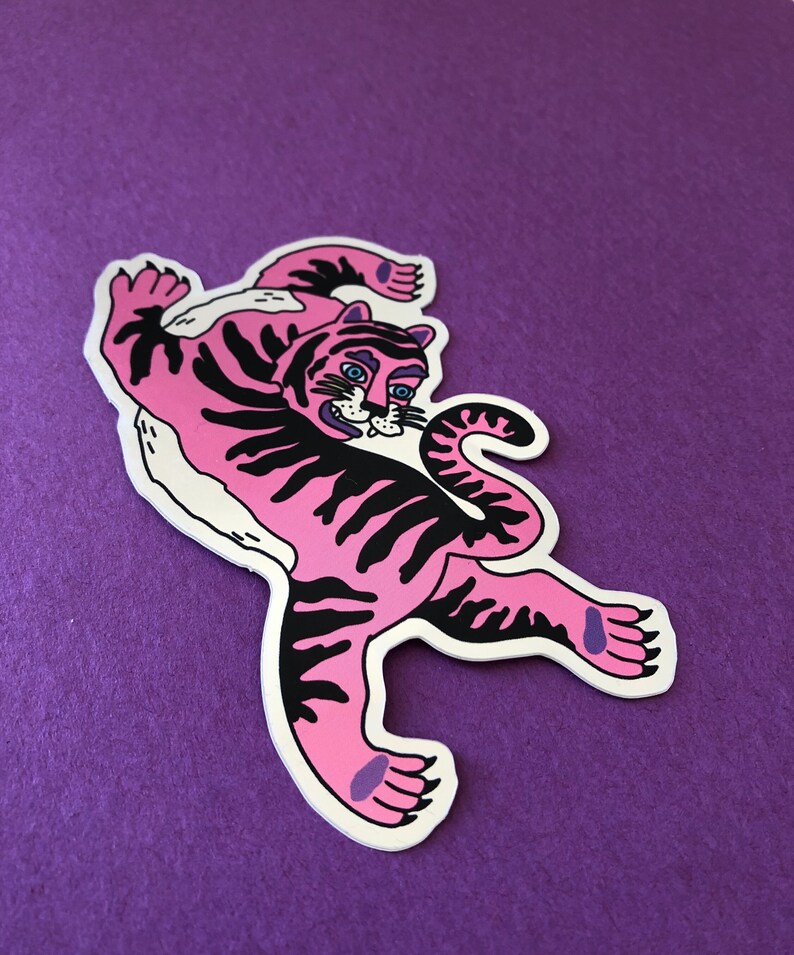 Rosa Tiger Sticker mit spiegelnder Vinyl Optik und Glitzereffekt image 3