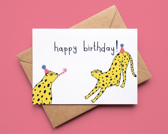 Party Leoparden – Alberne, lustige Geburtstagskarte mit Illustration für Freunde und Familie inklusive Umschlag