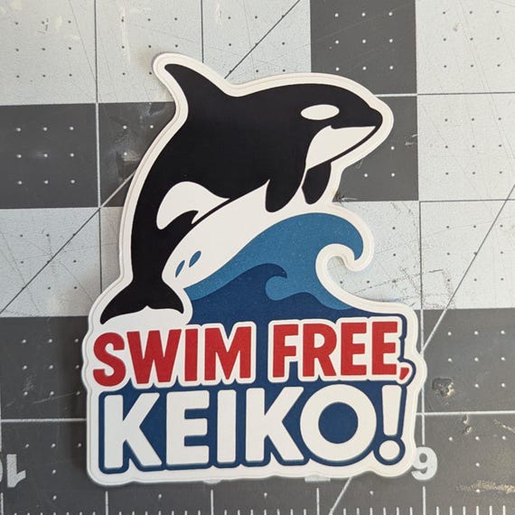 Swim Free Keiko Sticker – 4" Semi-Gloss Orca Protest Sticker, Animal Rights Decal, Free Willy Tribute, Weatherproof Vinyl