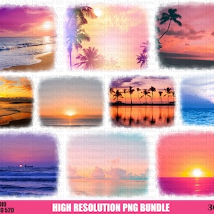 10 Pcs Beach Sunset Background Png Bundle, Tropical Landscape Png, Summer Sunset Distressed Background Png, Instant Download