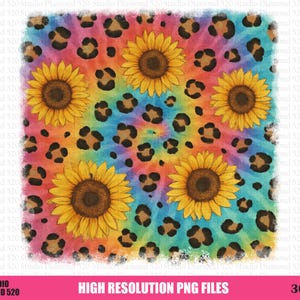 Tie Dye Sunflower Background Png, Colorful Rainbow Leopard Flower Sublimation, Summer Distressed Background Clipart, Instant Download