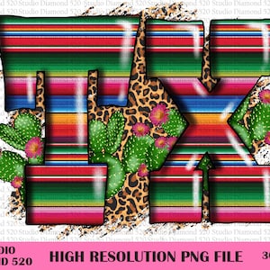 Texas State Png, TX Texas Serape Cactus Leopard Western Png, Cheetah Splash Texas American Sublimation, Texas Clipart, Instant Download