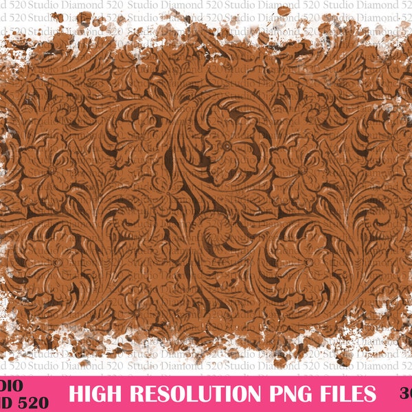 Distressed Tooled Leather Background Png, Western Brown Leather Hand Drawn Backsplash Sublimation Design, Instant Download