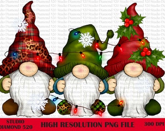 クリスマスノーム ウエスタンレオパード PNG、手描きのクリスマスライト 雪の結晶 チェック柄 ヤドリギ ノーム PNG、クリスマスエルフ PNG、即時ダウンロード