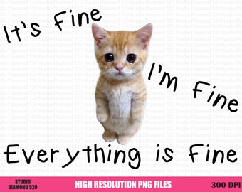It's Fine I'm Fine Everything is Fine Png, Sad Cat Png, Funny Sublimation, Funny Png, Funny Cat Png, Crying Cat Png, Instant Download