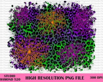 Halloween Leopard Spider Net Distressed Background Png, Neon Leopard Spiderwebs Backsplash Png, Horror Gothic Png, Instant Download