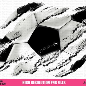 May include: A black and white soccer ball design with a distressed brushstroke effect. The image includes the text "HIGH RESOLUTION PNG FILES" and "300 DPI" in pink. The Studio Diamond 520 logo is also present.