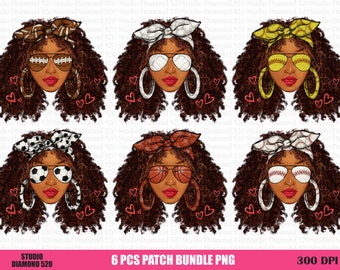 Hand Drawn Afro Sport Bundle Png, Baseball Basketball Softball Football Soccer Softball Black Girl Png, Game Mom Clipart, Instant Download