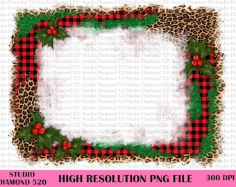 Christmas Leopard Plaid Mistletoe Bleach Overlay Background Png, Western Sublimation Design, Merry Christmas Glitter Png, Instant Download