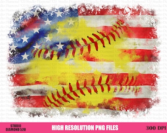American Flag Softball Distressed Background Png, Usa Flag Softball Background Png, Patriotic Softball Png, Instant Download