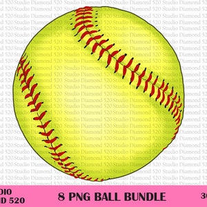 May include: A yellow softball with red stitching and black laces. The softball is isolated on a white background.