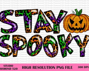 Stay Spooky Halloween Pumpkin Leopard Png, Spooky Jack-o-Lantern Neon Western Png, Gothic Horror Sublimation, Instant Download