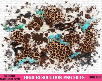 Peau de vache léopard turquoise fond PNG, sublimation de dosseret de guépard en fourrure de vache en détresse western, téléchargement immédiat