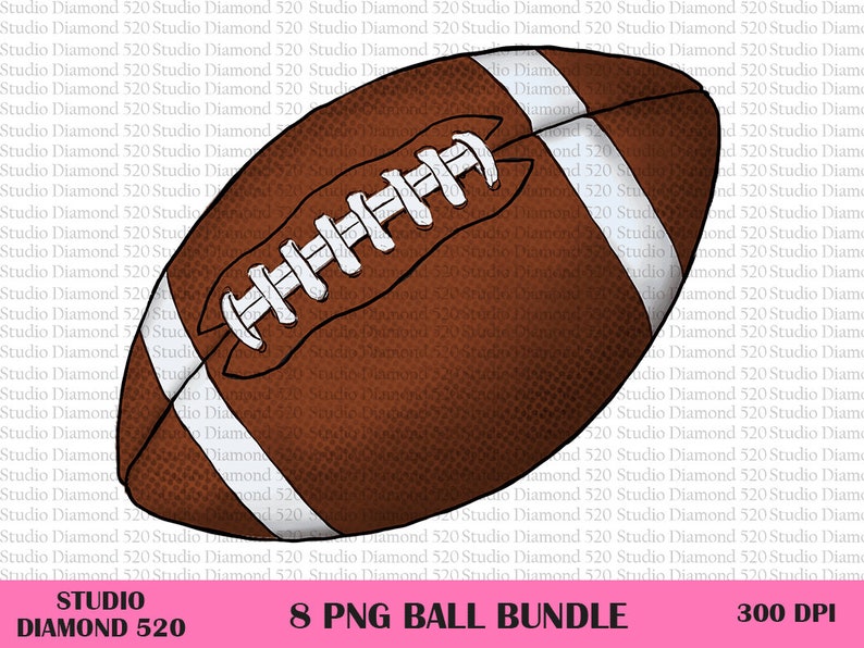 May include: A brown and white football with laces. The football is drawn in a cartoon style with a textured surface.